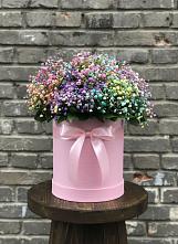 Цветочная композиция из Гипсофила и Розы в шляпной коробке в Болотном