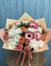 Букет цветов из:  Розы, Герберы и Хризантемы в Болотном