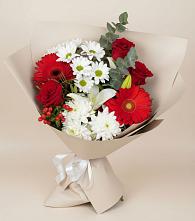 Букет цветов из:  Розы, Хризантемы, Герберы и Лилии в Болотном