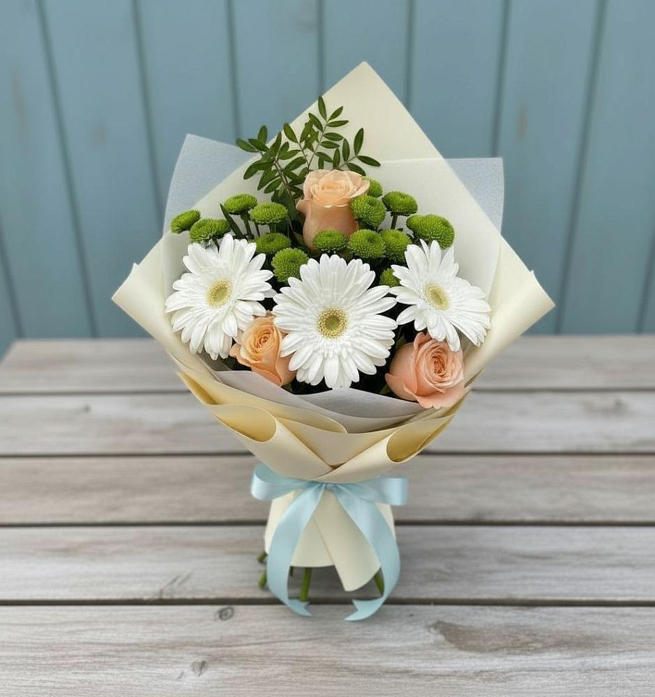 Букет цветов из: Герберы, Розы и Хризантемы в Болотном