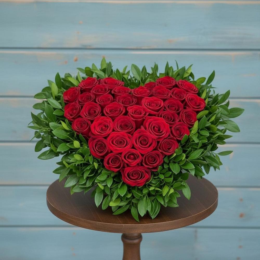 Цветочная композиция из Розы в виде сердца в Болотном