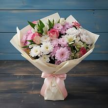 Букет цветов из:  Хризантемы, Альстромерии и Розы #REPLACE_PRED# Болотном