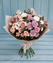 Букет цветов из:  Хризантемы, Розы и Альстромерии в Болотном